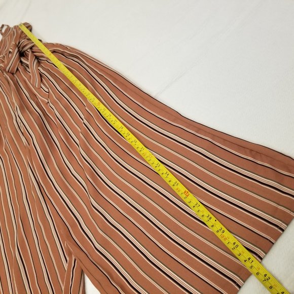 Sienna Sky Long Romper Pinstriped Nude Pink Wide Leg, Tie Waist, Flowy, Wrap Top - Picture 10 of 11